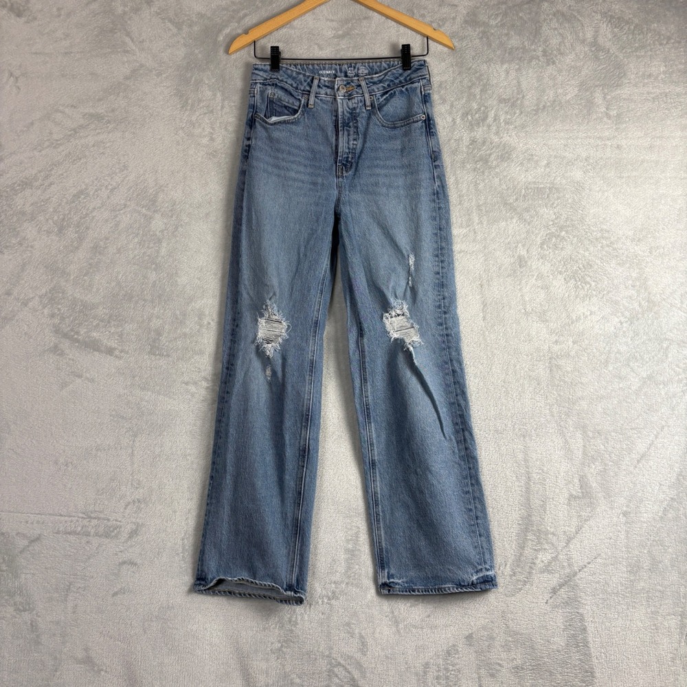 Old Navy Sky-Hi‎ Wide-Leg Distressed Jeans Extra High Rise Medium Wash 0667